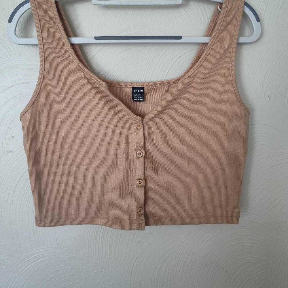 Brown Button Front Crop Top